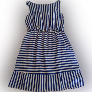 Blue and light brown striped dress with bow on the back, Size L